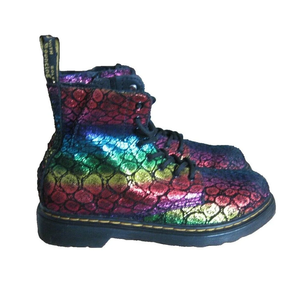 Dr. Martens 1460 Pascal Boots Girls Size 3 Metallic Black Rainbow 26197001
